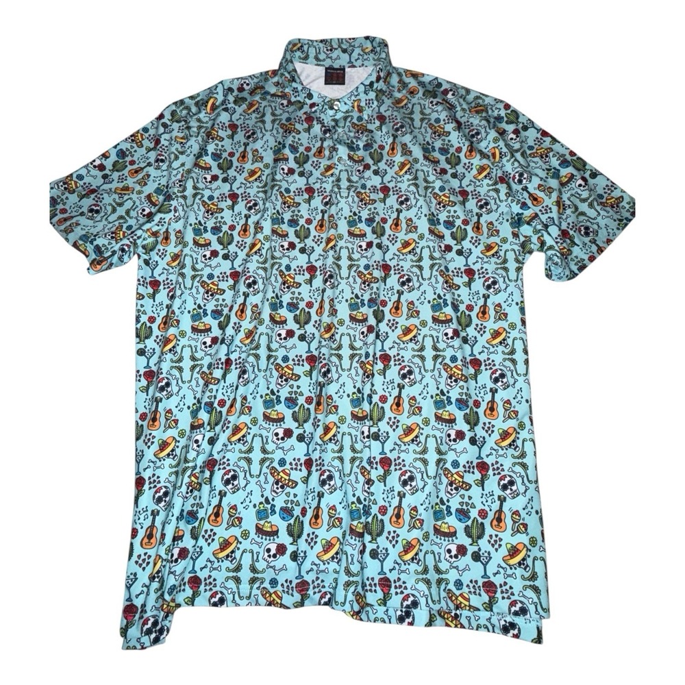Tropical Bros Dia De Los Muertos Polo Shirt Mens 2XL Day of The Dead Party Blue